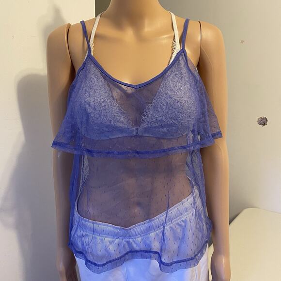 Vtg Y2K Sears Purple Lace Mesh Tank Top Boho Preppy Fairy Goth Whimsy Vamp Jrs M - Picture 5 of 8